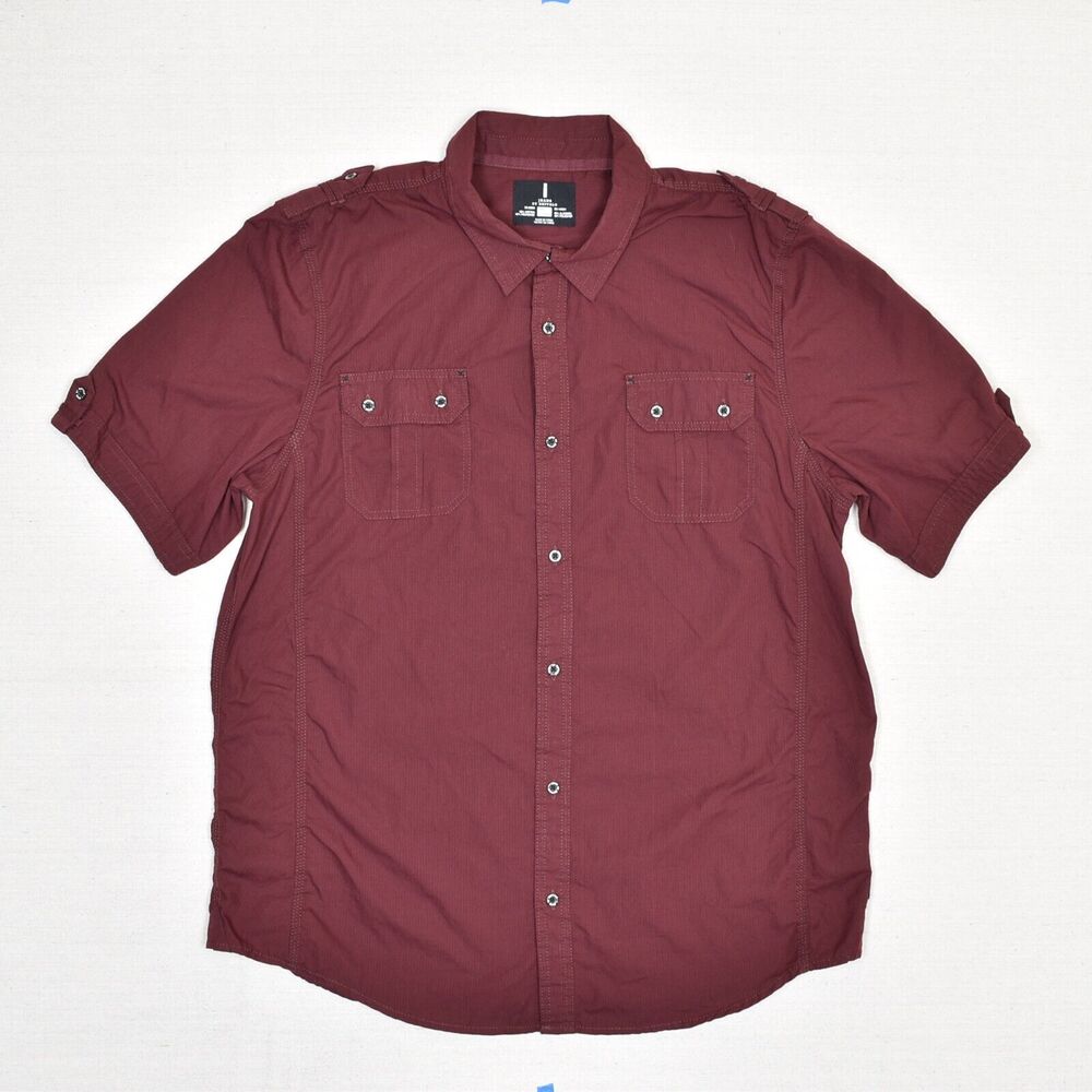 Buffalo David Bitton Men Button Down Shirt Short Sleeve Cotton Red Size 2XL